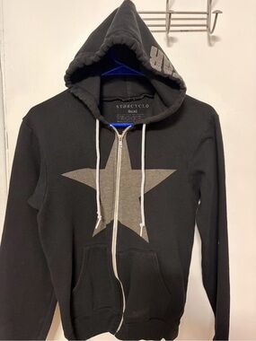 Men's Black Zip-Up Hoodie with Gray Star